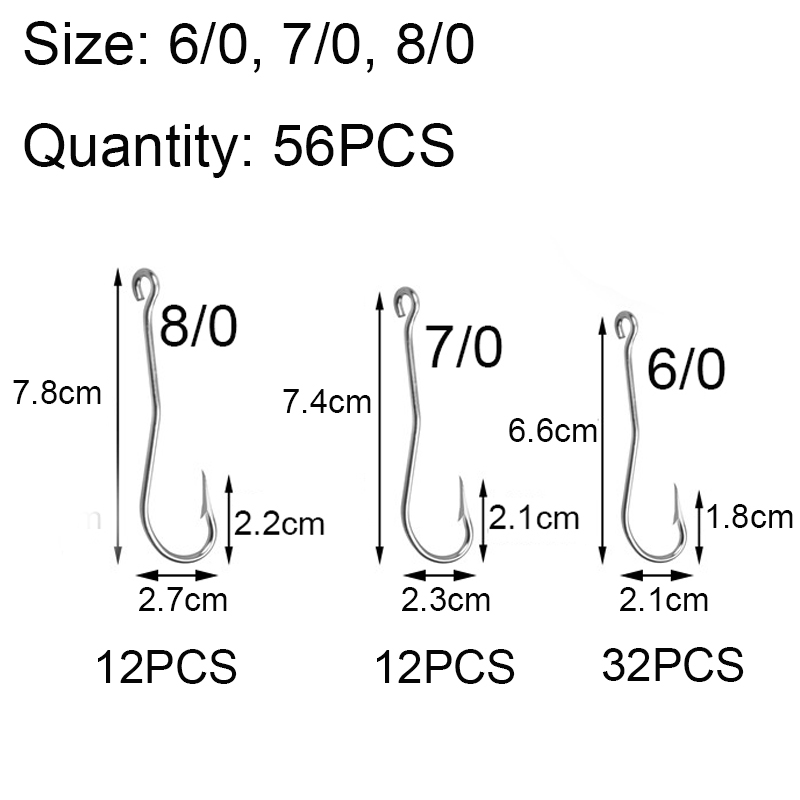 56 Stks/doos Rvs Lange Schacht - Fishing Hook Assortment recensie en prijs